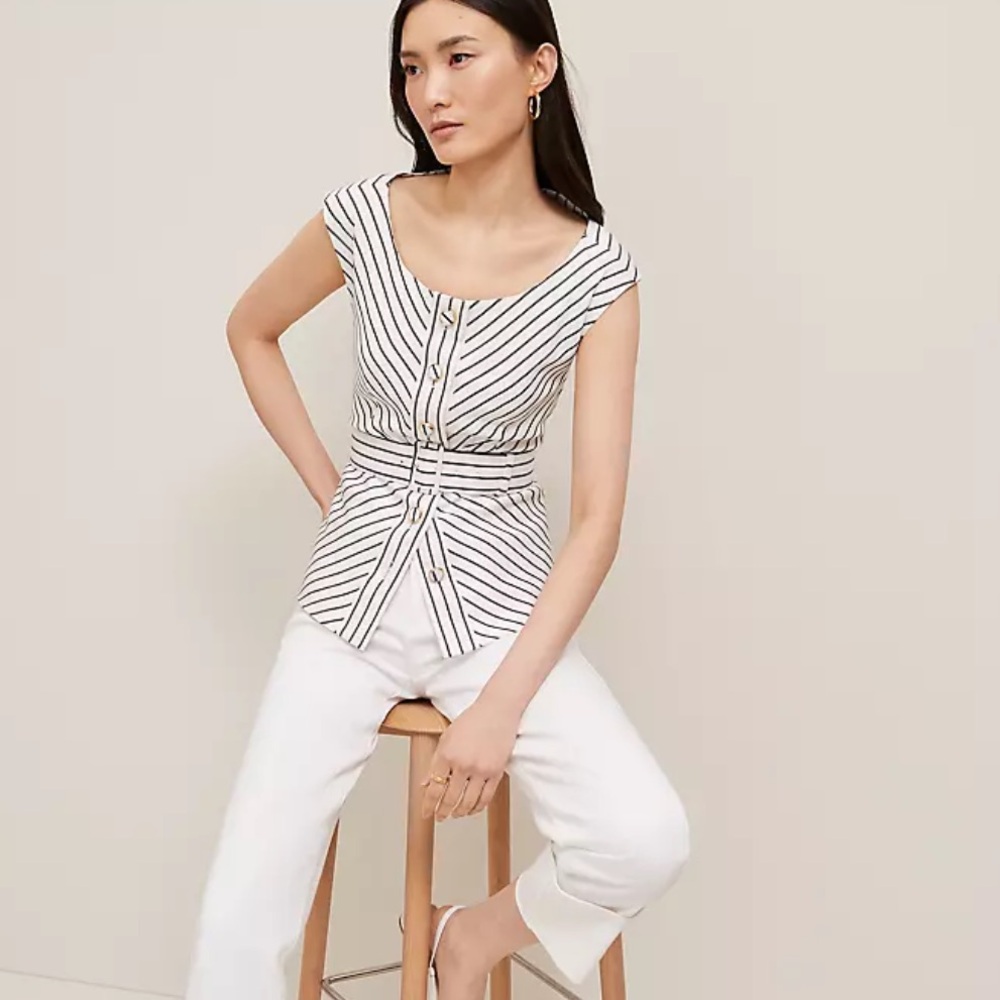 NWT Ann Taylor Belted Stripped Vest